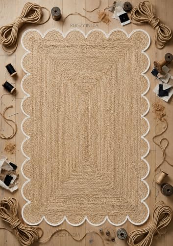 Scalloped Natural Jute Area Rug 8x10 Ft (8'x10' / Off-white)