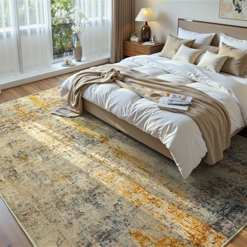 Living Room Rug 6x9 Beige Area Rug Machine Washable Boho Rug Non Slip Abstract Vintage Indoor Large Rugs for Bedroom (Beige / 6' x 9' (Rectangular))