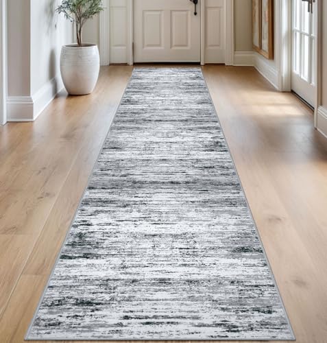 Modern Abstract Runner Rug 2.6x14 (2'7" x 14' (Runner) / Black Gray White)