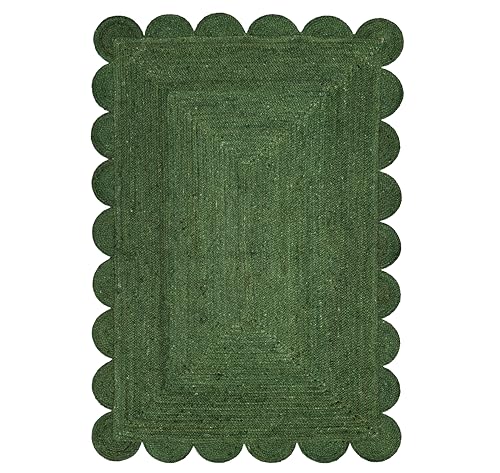 Scallop Jute Area Rug Boho Jute Rug Scalloped Coastal Rug (Palm Green / 2'x3' (Rectangular))