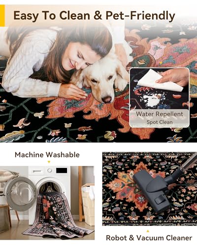 Washable Area Rug (Black/Colorful / 9' x 12' (Rectangular))