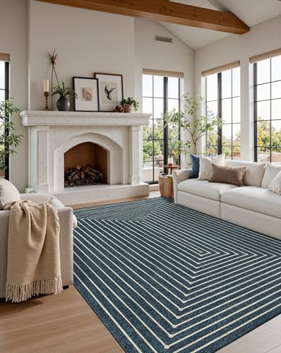Washable 5x7 Area Rugs for Living Room Modern Abstract Rug (Prussian Blue / 5' x 7' (Rectangular))