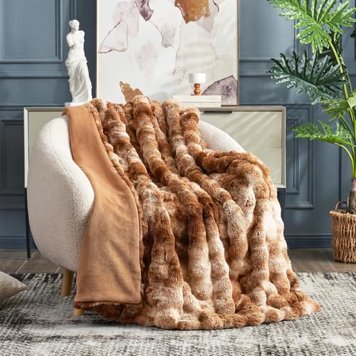 Faux Fur Throw Blanket for Couch (Tie-dye Brown / Twin(60" x 80"))