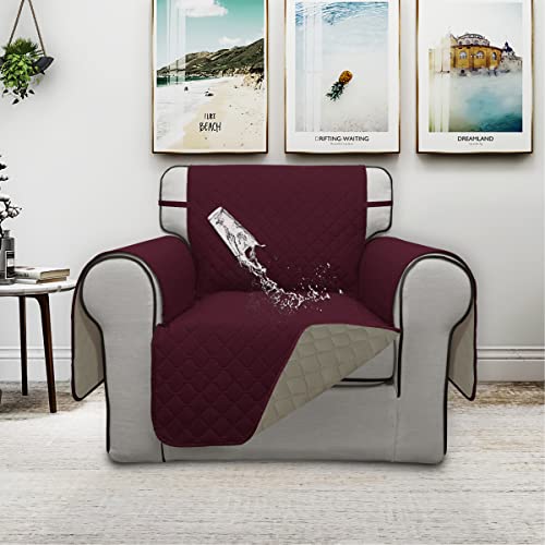 Double Protection 100% Waterproof Chair Sofa Covers for Living Room (Wine/Beige / Chair Small)