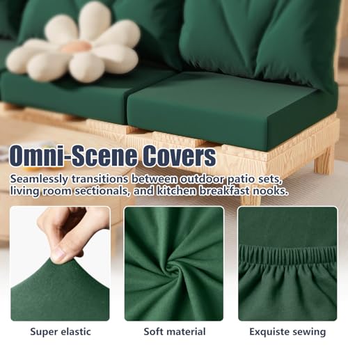 8Pcs Outdoor Cushion Covers (Dark-green / Square-large + Rectangle)