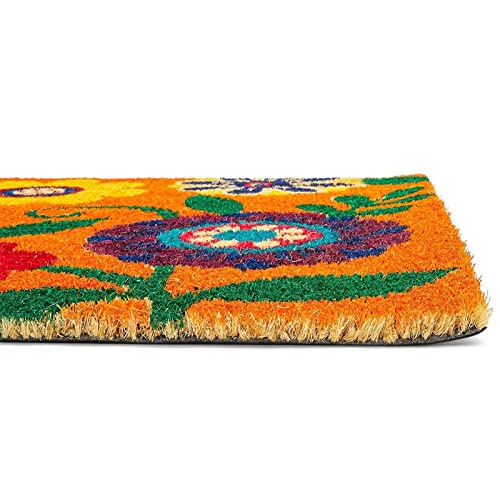 Floral Coir Door Mat (17 X 30 In, Natural & Modern)