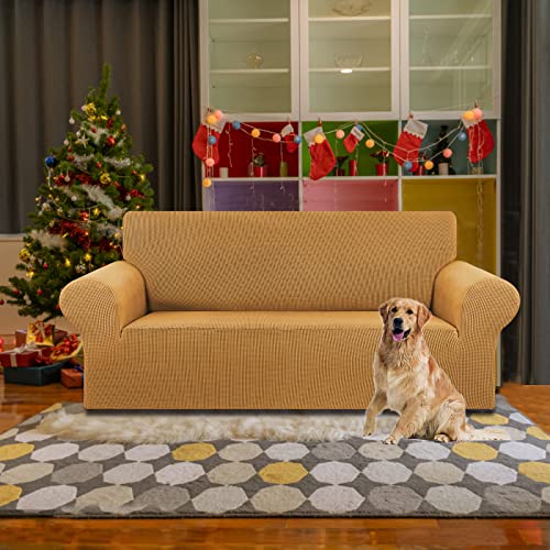 Stretch Loveseat Couch Cover (Golden / Medium)