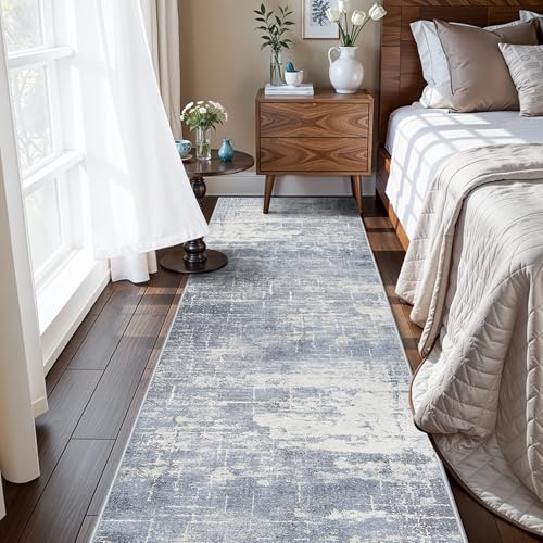 Hallway 2x8 Washable Runner Rug (2' x 8' (Rectangular) / Blue/Ivory)