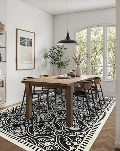 Washable 5x7 Area Rugs for Living Room Modern Abstract Rug (Obsidian / 5' x 7' (Rectangular))