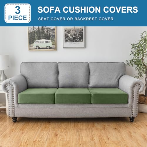 Couch Cover Stretch Velvet Sofa Cushion Cover 3 (Avocado Green / 3PC Seater or Backrest)