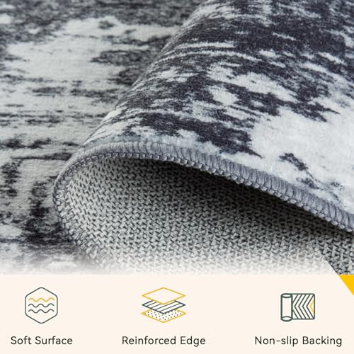Washable 4'x6' Abstract Area Rug for Living Room Black White (Black/Navy Blue/Gray / 4' x 6' (Rectangular))