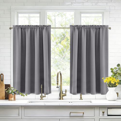 Short Blackout Curtains 42 x 36 Inch Long for Kitchen RV Bunk Grey (Grey / 42"W x 36"L (Pack of 2))