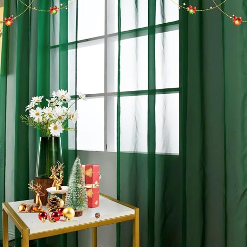 Basic Rod Pocket Sheer Voile Window Curtain Panels White 1 Pair 2 Panels 42 Width 45 Inch Long for Kitchen Bedroom Children Living Room Yard (Foliage Green / 42"W x 45"L (Pack of 2))