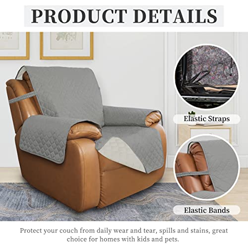 Double Protection 100% Waterproof Recliner Covers for Living Room (Light Gray/Ivory / Recliner Large)