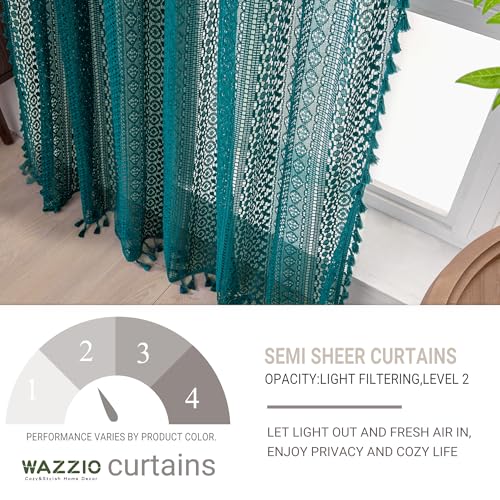 Boho Lace Curtains 96 Inches 2 Panel (59"W x 96"L (Pack of 2) / Teal)