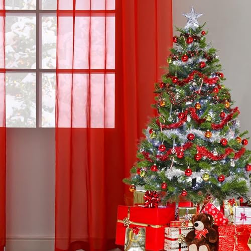Basic Rod Pocket Sheer Voile Window Curtain Panels White 1 Pair 2 Panels 38 Width 72 Inch Long for Kitchen Bedroom Children Living Room Yard (Red / 38"W x 72"L (Pack of 2))