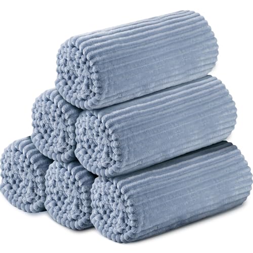 6 Pcs Flannel Blankets Bulk (Dusty Blue)