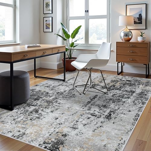 5x8 Area Rugs for Living Room Washable Bedroom Dining Room Black Grey Gold (Black Grey/Gold / 5' x 8' (Rectangular))