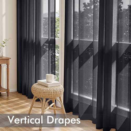 Black Sheer Curtains 90 Inches Long 4 Panels 42 x 90 Inches (42"W x 90"L (Pack of 4) / Black)