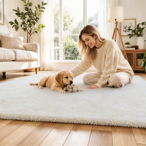 5x8 Cream Shag Area Rug for Living Room (Cream / 5' x 8' (Rectangular))