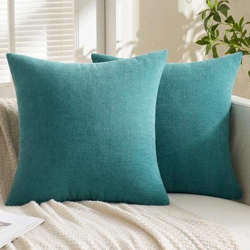 Teal Chenille Couch Throw Pillow Covers (18" x 18" (Pack of 2) / Teal)