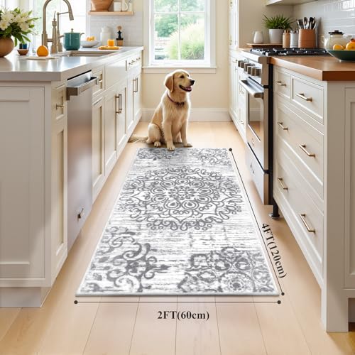 HEBE Hallway Runner Rug 2'x4' (Grey / 2' x 4' (Rectangular))