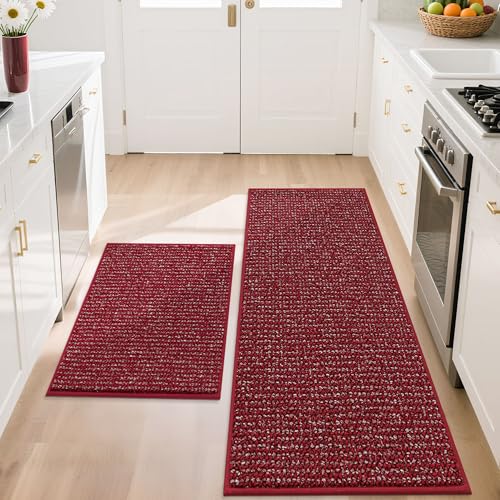 Kitchen Rugs and Mats 2PCS Non (Red / 20"x32"+20"x48" (Rectangular))