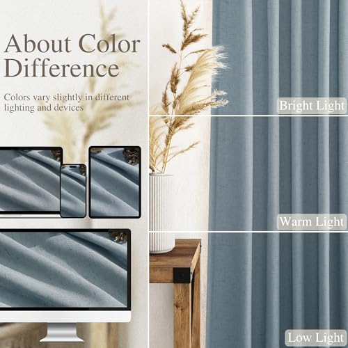 Light Blue Linen Curtains 84 Inch Length 2 Panels Set for Living Room Rod Pocket Back Tab Light Filtering Window Drapes for Bedroom Dining Room Protect Privacy Modern Farmhouse Decor 52x84 (52"W x 84"L (Pack of 2) / Light Blue)