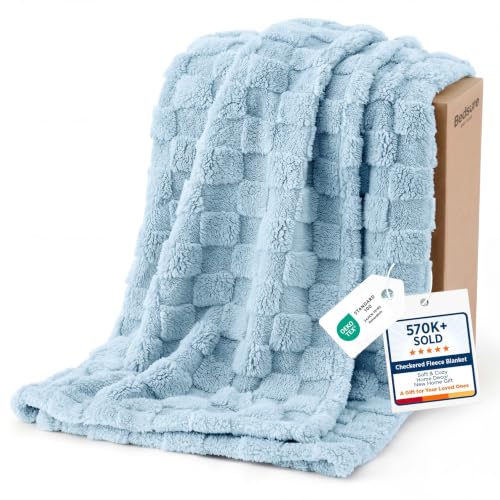 Checkered Soft Cozy Throw Blanket for Couch (Light Blue / Throw (50" X 60"))