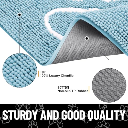 Dog Door Mat for Muddy Paws (24"X16" / Sky Blue and White)