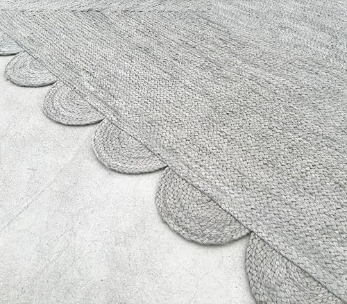 Scallop Jute Area Rug Boho Jute Rug Scalloped Coastal Rug (Fog Gray / 8'x10' (Rectangular))