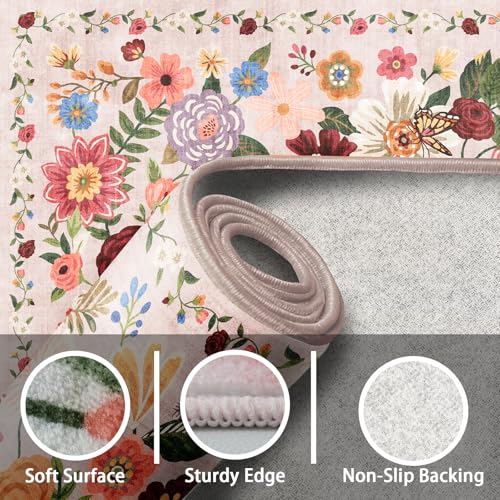 Beige Floral Hallway Runner Rug 2x5 for Bedroom Kitchen (Blush Beige / 2' x 5' (Rectangular))