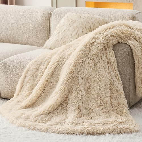 Faux Fur Fluffy Sherpa Throw Blanket Couch Twin Beige 60"x80" (06- Beige / Twin (60" X 80"))