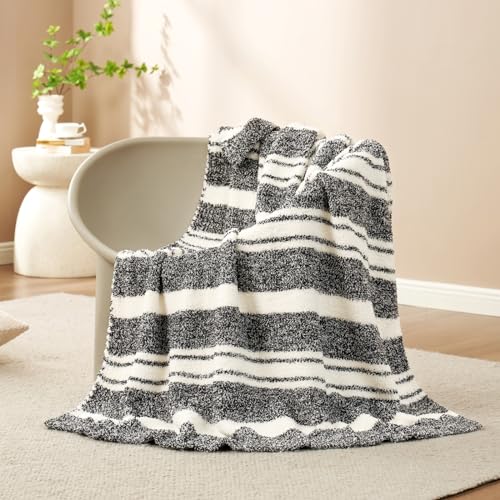 Heather Throw Blanket for Couch (Stripe Black / Throw (50"x60"))
