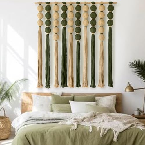 Macrame Wall Hanging Natural Green Sphericity Geometric Wall Art 39"W*39"L (Green Jute)