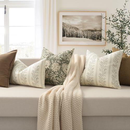 Vintage Throw Pillow Covers 16x16 Set of 2 (Light Taupe / 16" x 16" (Pack of 2))