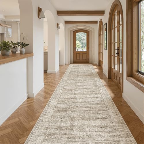 Washable 3x16 Hallway Runner Rug Non (Brown / 3' x 16' (Runner))