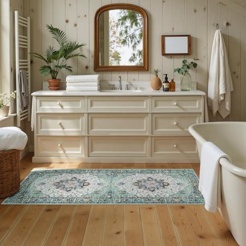 Washable Area Rug (Teal Green/White/Navy / 2' x 6' (Rectangular))