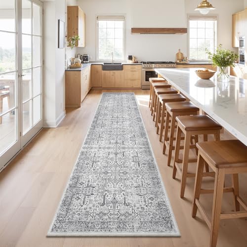 Hallway Washable Runner Rug 2x12 (Grey / 2' x 12' (Runner))