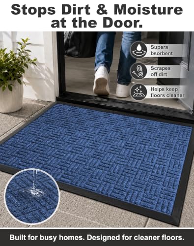 Front Door Mat Outdoor Entrance (Coastal Blue / 3'10" x 6'1" (Rectangular))