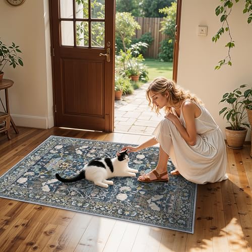 4x6 Living Room Area Rugs (4' x 6' (Rectangular) / Floral/Blue)