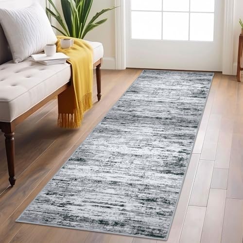 Abstract Washable 2x6 Runner Rug Non Slip Runners for Hallway (Black Gray White / 2' x 6' (Runner))