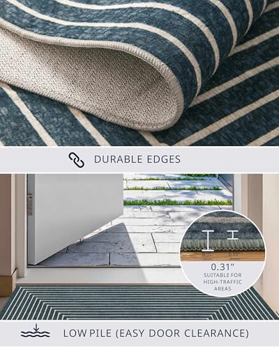 Washable 5x7 Area Rugs for Living Room Modern Abstract Rug (Prussian Blue / 5' x 7' (Rectangular))