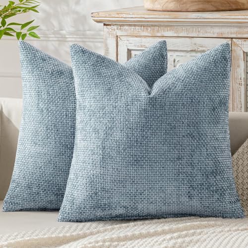 Decorative Couch Throw Pillow Covers 18x18 Inch Light Blue 2 Pack (18" x 18" (Pack of 2) / Light Blue)