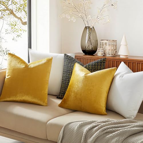 16x24 Lumbar Velvet Throw Pillow Covers Set of 2 (Golden / 24" x 16" (Pack of 2))