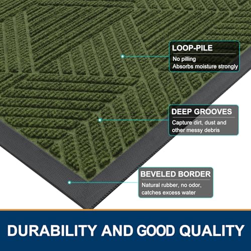 Front Door Mat Outside Entrance (Forest Green / 29.5" X 17")