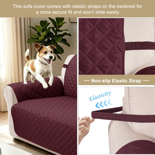 Reversible Sofa Cover for 3 Cushion (Burgundy/Camel / Sofa L - Large (68''))