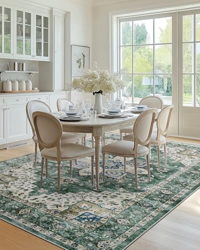Amada 6x9 Washable Area Rug for Dining Room (6' x 9' (Rectangular) / Dark/Green)