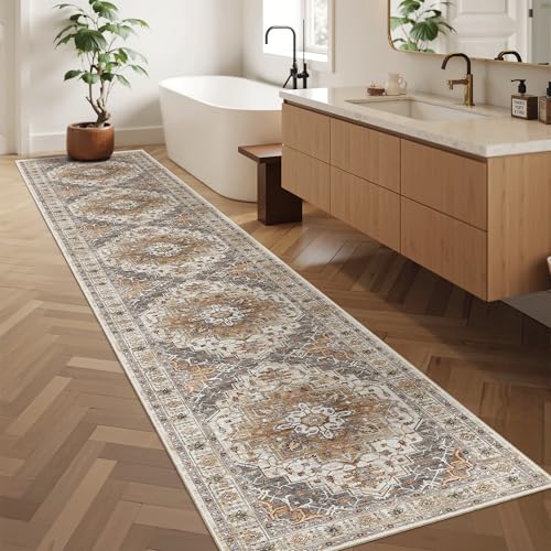 Washable Runner Rugs 2x12 Long for Hallway Kitchen (Turmeric/Grey / 2' x 12' (Runner))