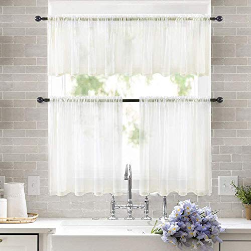 Short Sheer Curtains 30 Inch Length 2 Panels (Ivory / 29"W x 30"L (Pack of 2))